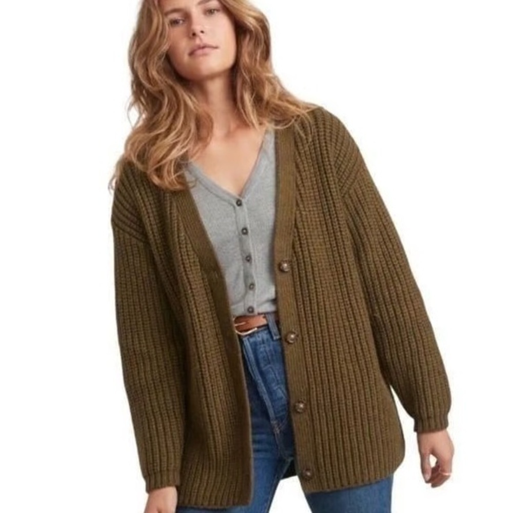 Marine Layer Ramona Oversized Military Olive Heather Cardigan Sweater XS